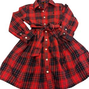 Polo Ralph Lauren Girls Red Plaid Cotton Shirtdress Size 5 EUC